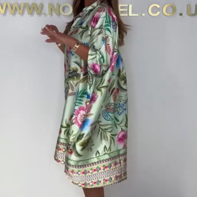 Debie | Comfortable Floral Dress with V-Neck and Button Placket in Front