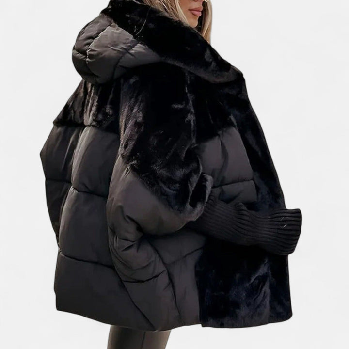 Oversized Puffer Jacket with Hood in Patchwork Style