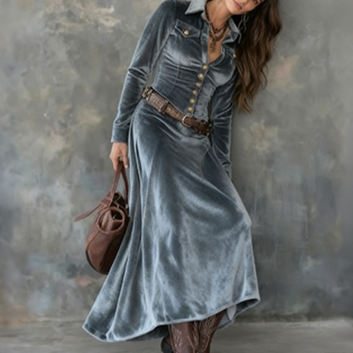 Taila | Velvet Maxi Dress with Long Sleeves