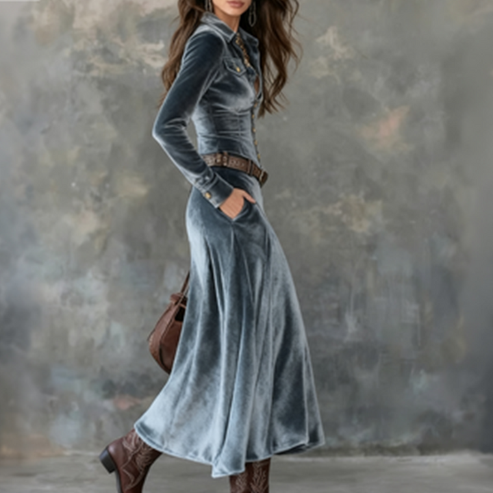 Taila | Velvet Maxi Dress with Long Sleeves