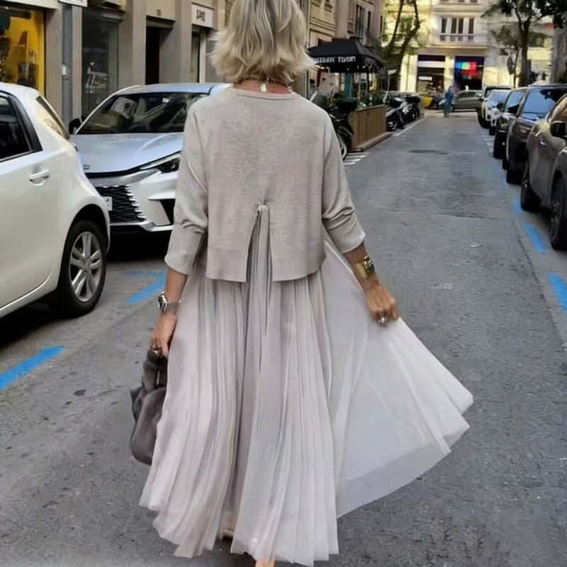 Women's Pleated Midi Dress | with Long Sleeves