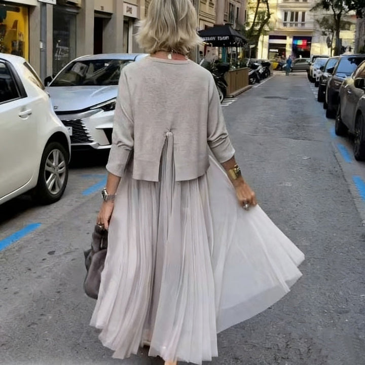 Women's Pleated Midi Dress | with Long Sleeves