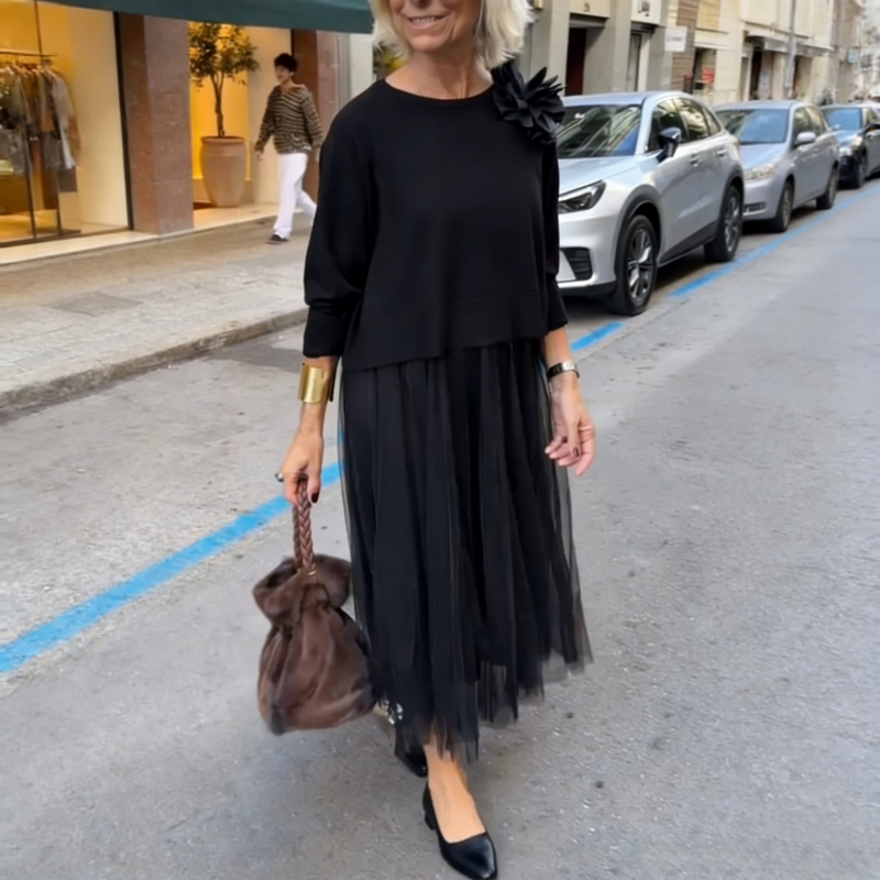 Women's Pleated Midi Dress | with Long Sleeves