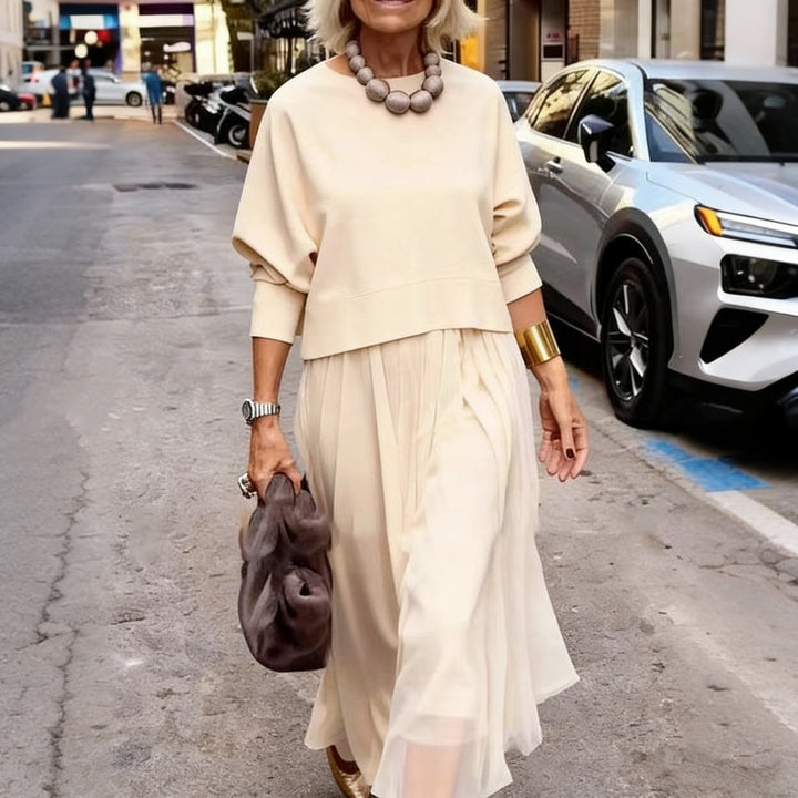 Women's Pleated Midi Dress | with Long Sleeves