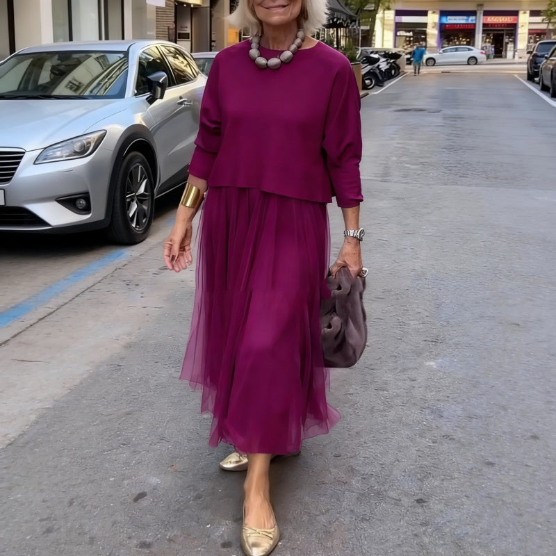 Women's Pleated Midi Dress | with Long Sleeves