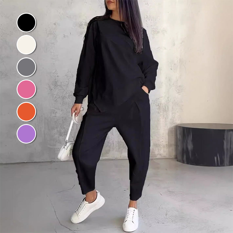 🌸✨Set with long-sleeved sweatshirts and pants with irregular hem for women