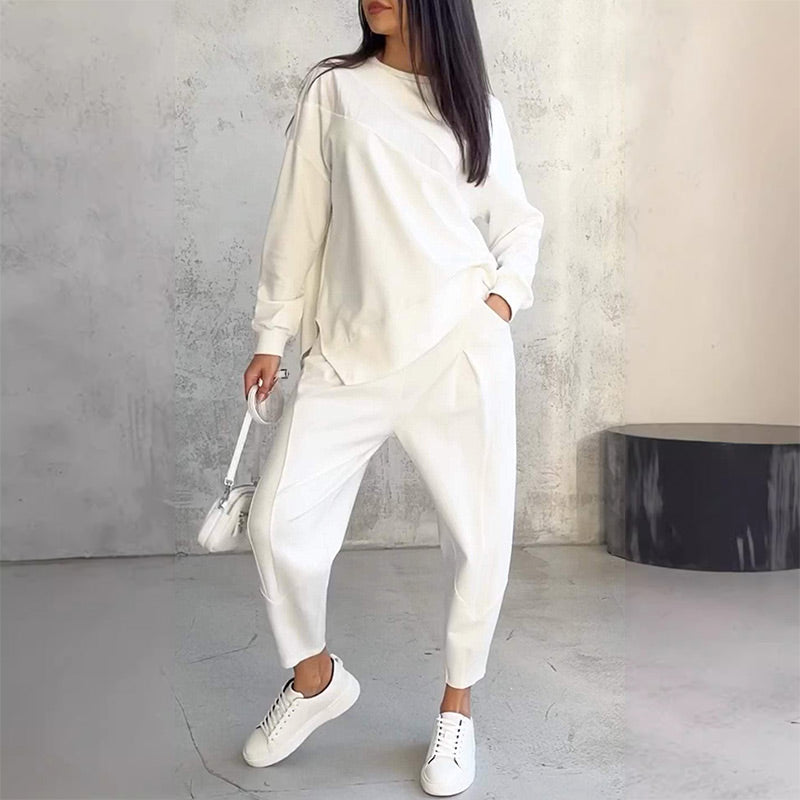 🌸✨Set with long-sleeved sweatshirts and pants with irregular hem for women