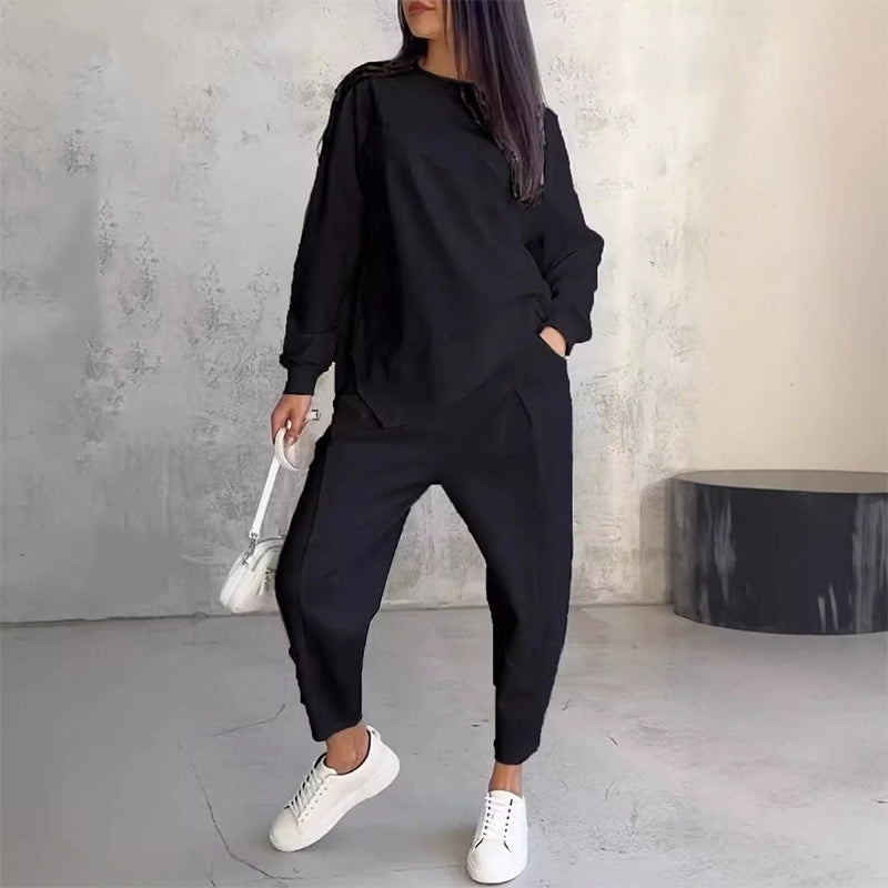 🌸✨Set with long-sleeved sweatshirts and pants with irregular hem for women