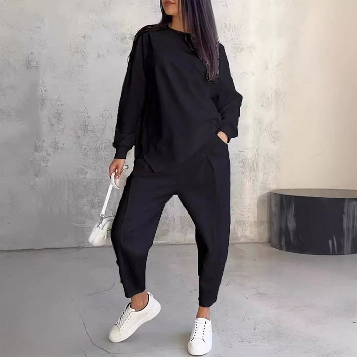 🌸✨Set with long-sleeved sweatshirts and pants with irregular hem for women