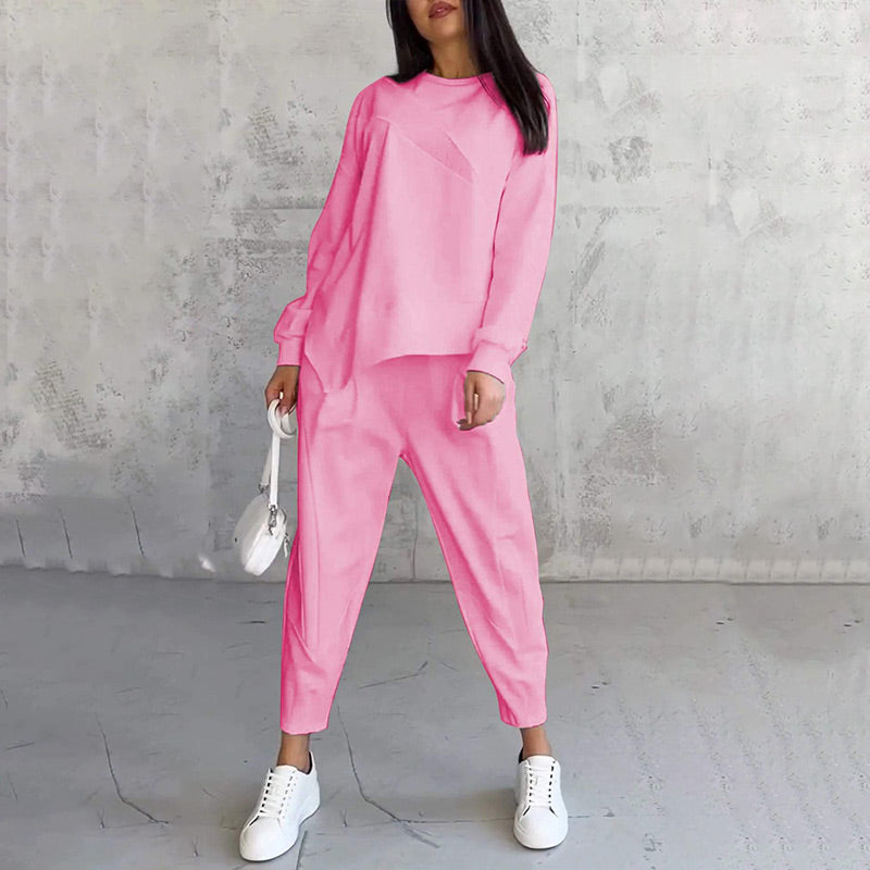 🌸✨Set with long-sleeved sweatshirts and pants with irregular hem for women