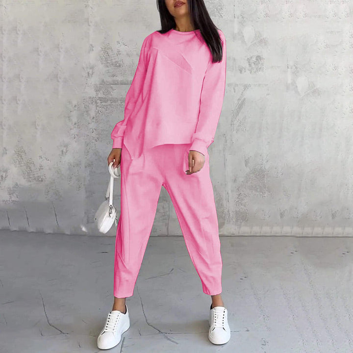 🌸✨Set with long-sleeved sweatshirts and pants with irregular hem for women