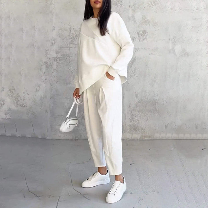 🌸✨Set with long-sleeved sweatshirts and pants with irregular hem for women