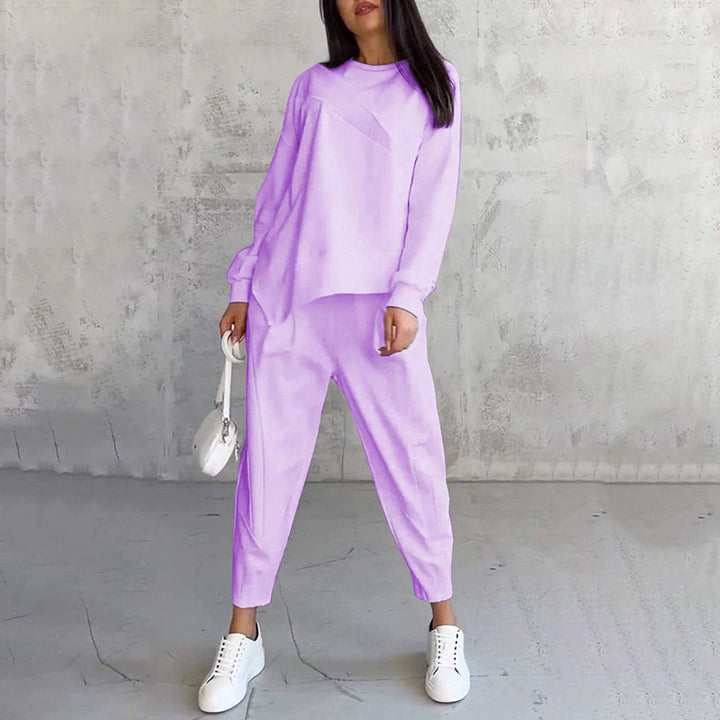 🌸✨Set with long-sleeved sweatshirts and pants with irregular hem for women