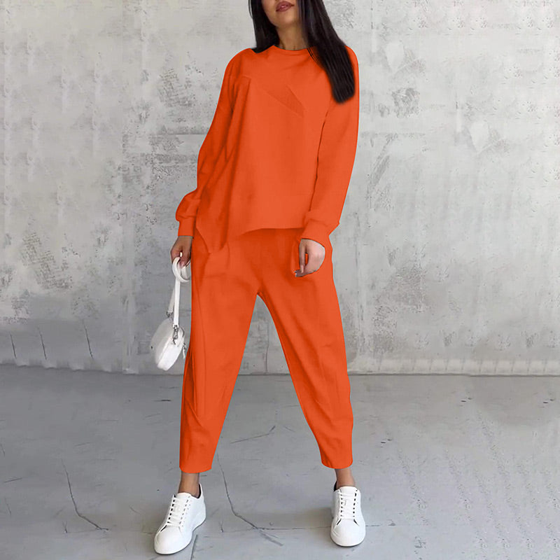 🌸✨Set with long-sleeved sweatshirts and pants with irregular hem for women