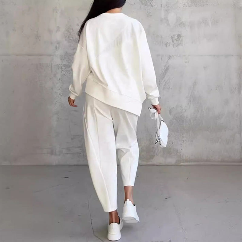 🌸✨Set with long-sleeved sweatshirts and pants with irregular hem for women