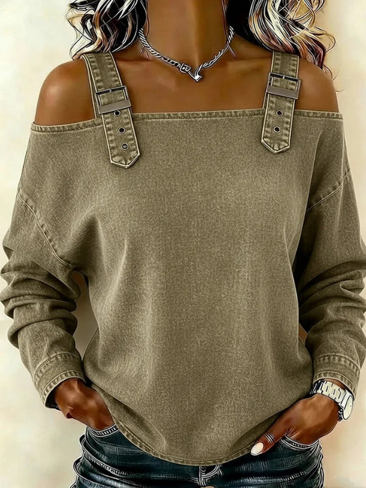 Sandra | Off Shoulder Long Sleeve Denim Top