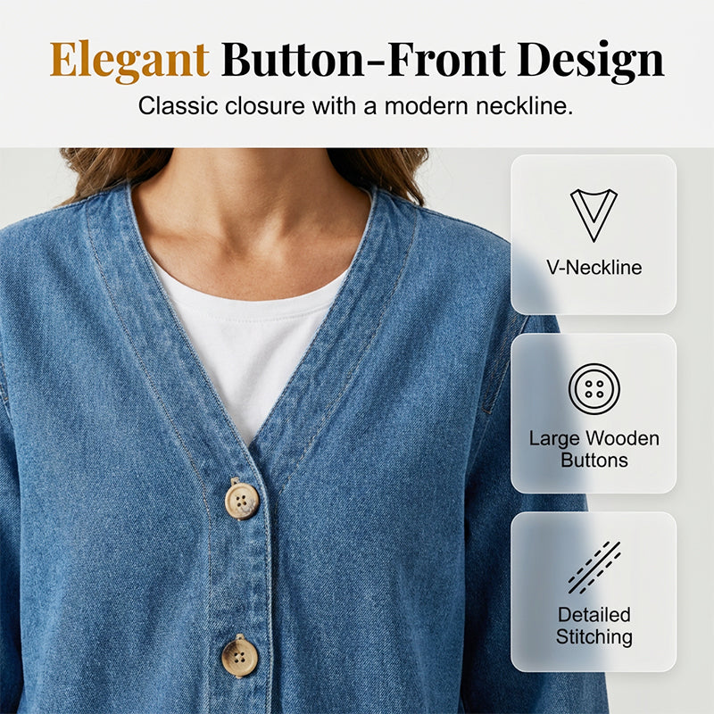 🌸⏳ 3 DAYS: 50% DISCOUNT! Classic Women's Denim Jacket – V-Neck, Button Placket & Relaxed Casual Fit ✨🧥