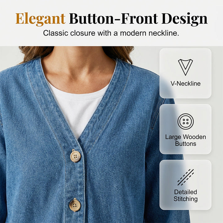 🌸⏳ 3 DAYS: 50% DISCOUNT! Classic Women's Denim Jacket – V-Neck, Button Placket & Relaxed Casual Fit ✨🧥