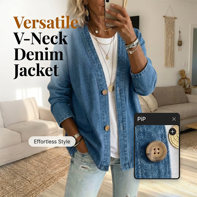 🌸⏳ 3 DAYS: 50% DISCOUNT! Classic Women's Denim Jacket – V-Neck, Button Placket & Relaxed Casual Fit ✨🧥