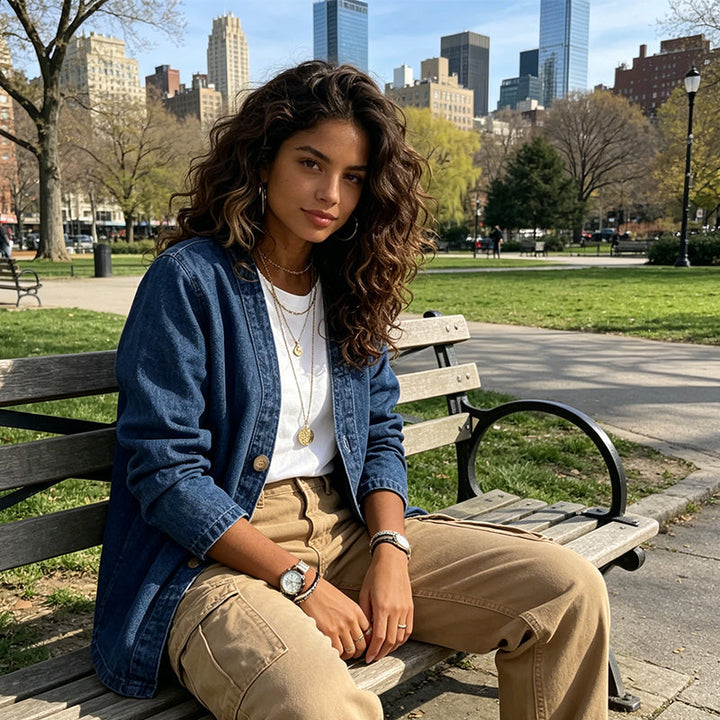 🌸⏳ 3 DAYS: 50% OFF! Classic Women's Denim Jacket – V-Neck, Button Placket & Relaxed Casual Fit ✨🧥