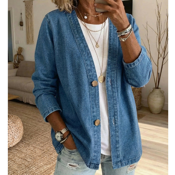 🌸⏳ 3 DAYS: 50% DISCOUNT! Classic Women's Denim Jacket – V-Neck, Button Placket & Relaxed Casual Fit ✨🧥
