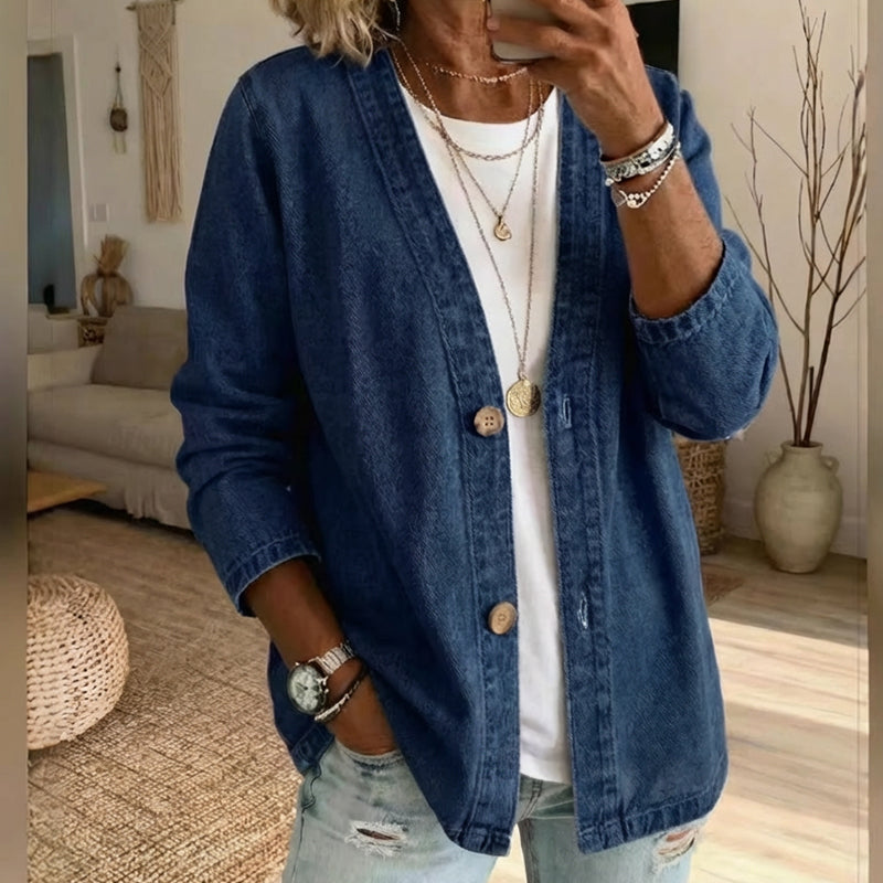 🌸⏳ 3 DAYS: 50% DISCOUNT! Classic Women's Denim Jacket – V-Neck, Button Placket & Relaxed Casual Fit ✨🧥