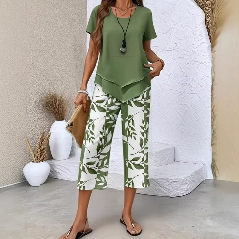 🥳UNMISSABLE SUMMER SALES🥳💞OVER 50,000 SOLD!💥50% OFF! 🔥Casual set consisting of a round-neck tunic and wide-leg pants.