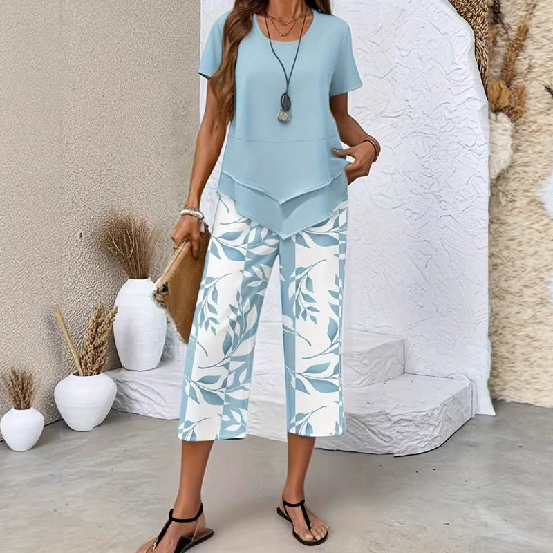 🥳UNMISSABLE SUMMER SALES🥳💞OVER 50,000 SOLD!💥50% OFF! 🔥Casual set consisting of a round-neck tunic and wide-leg pants.