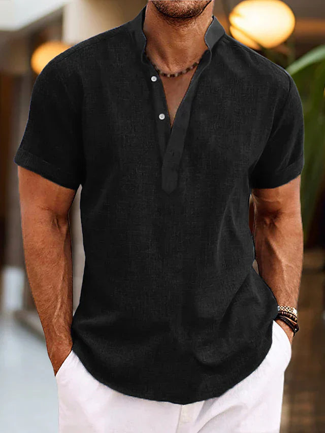 Men’s Short Sleeve Mandarin Collar Button Shirt