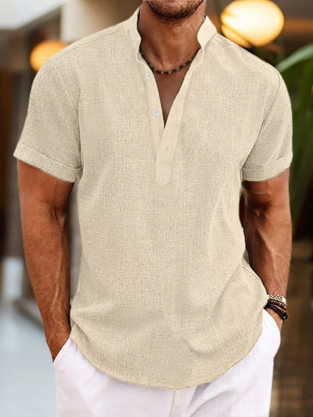 Men’s Short Sleeve Mandarin Collar Button Shirt