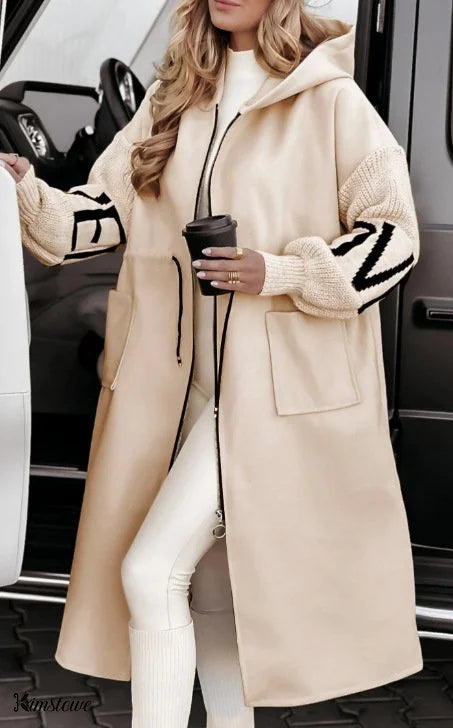 Casual Long Patchwork Coat with Hood for Women
