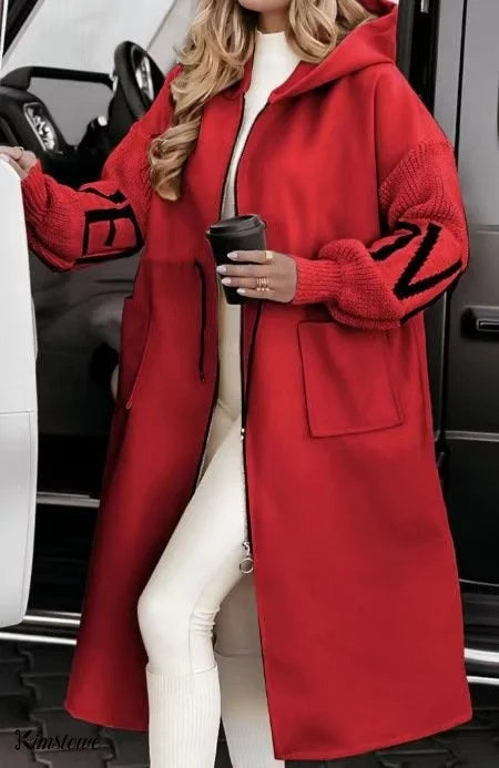 Casual Long Patchwork Coat with Hood for Women
