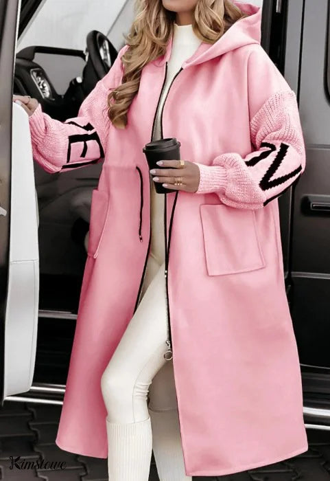Casual Long Patchwork Coat with Hood for Women