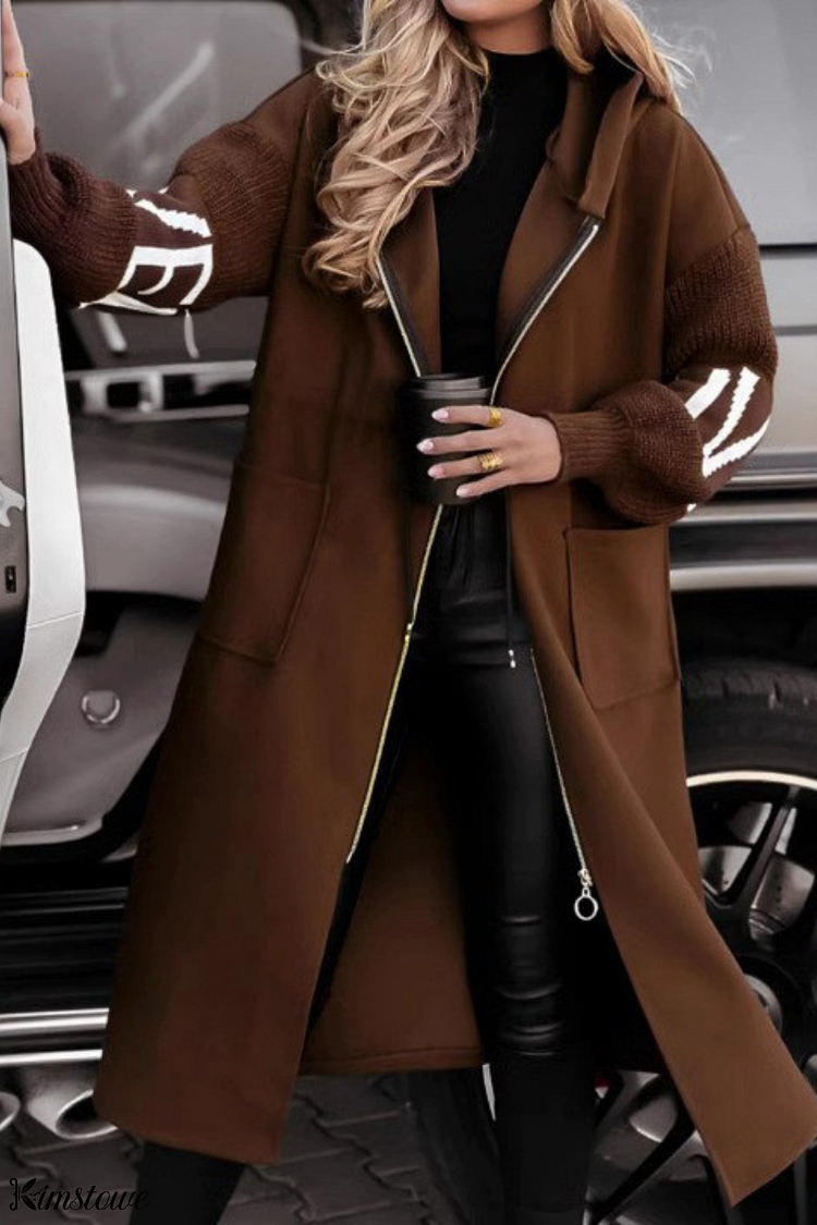 Casual Long Patchwork Coat with Hood for Women