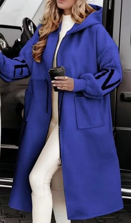 Casual Long Patchwork Coat with Hood for Women
