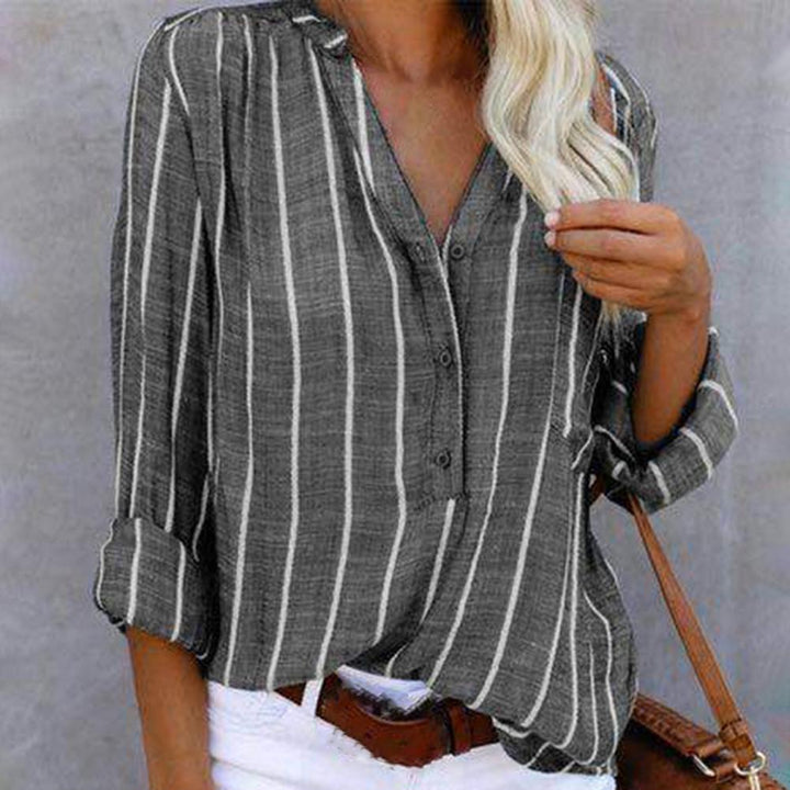 Women’s V-Neck Button-Up Striped Blouse