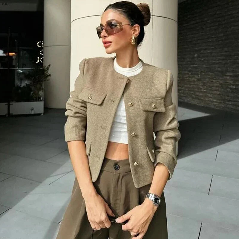 Chloe | Women's Cropped Button Front Bomber Jacket