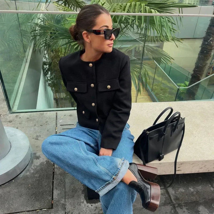 Chloe | Women's Cropped Button Front Bomber Jacket