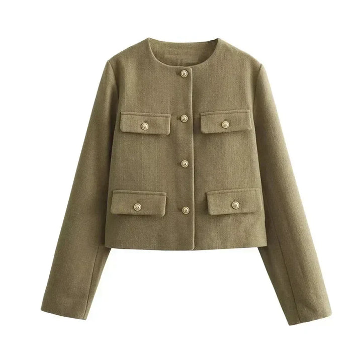 Chloe | Women's Cropped Button Front Bomber Jacket