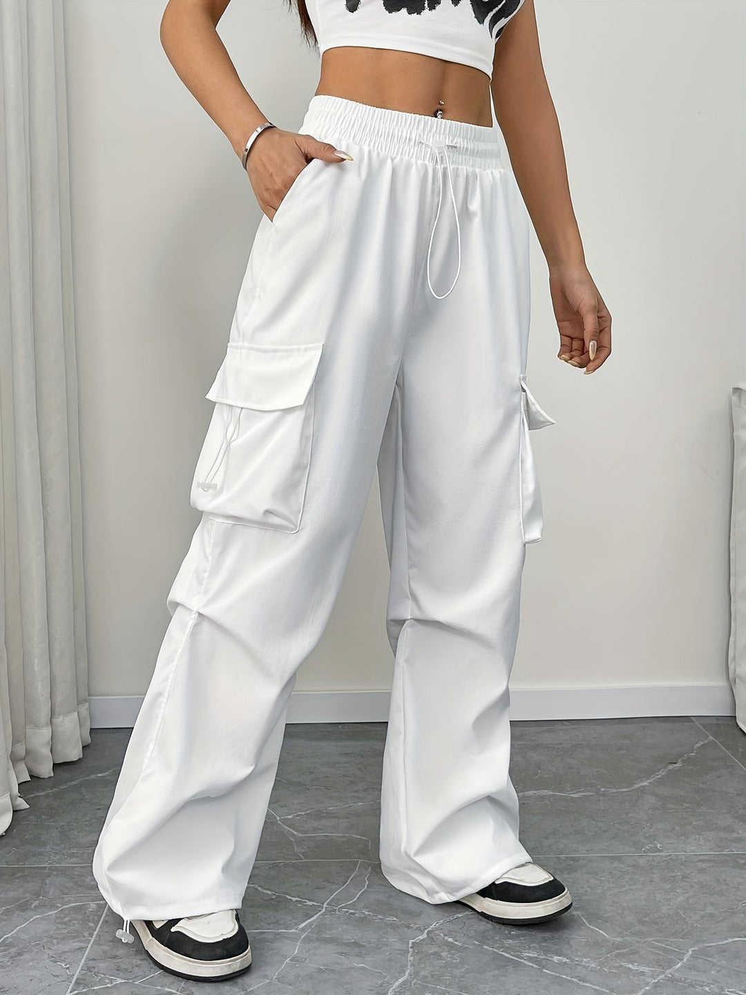 Makayla | Women's Wide Leg Cargo Pocket Drawstring Pants