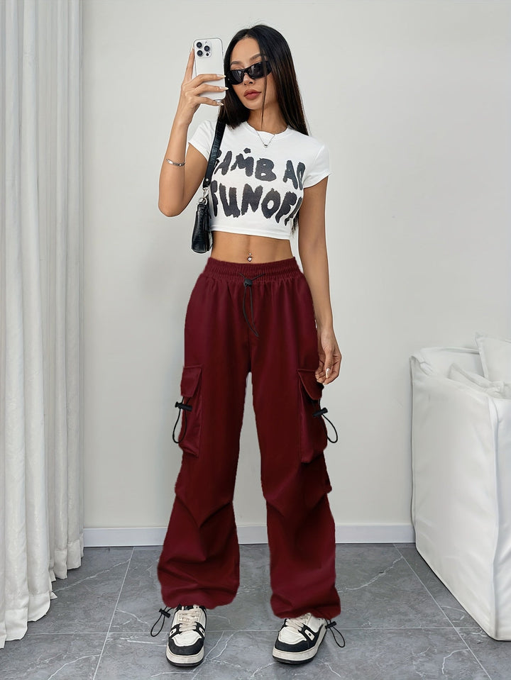 Makayla | Women's Wide Leg Cargo Pocket Drawstring Pants