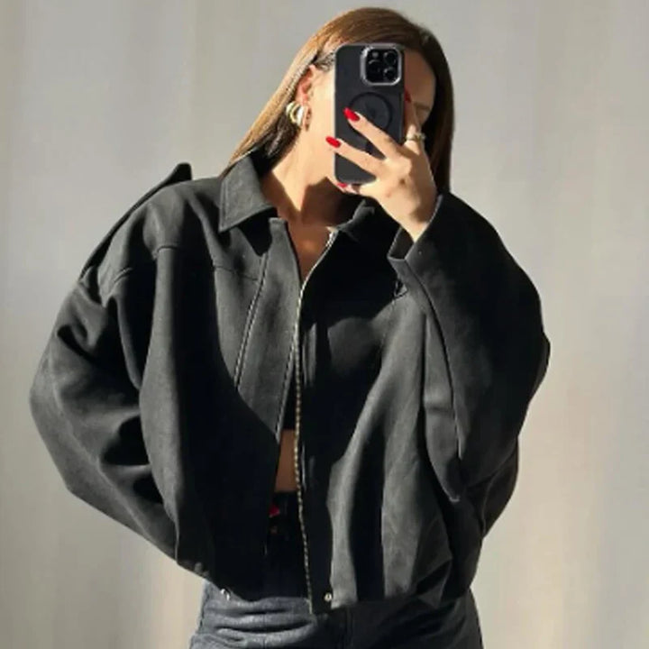 Evelyn | Women's Cropped Zip Up Bomber Jacket