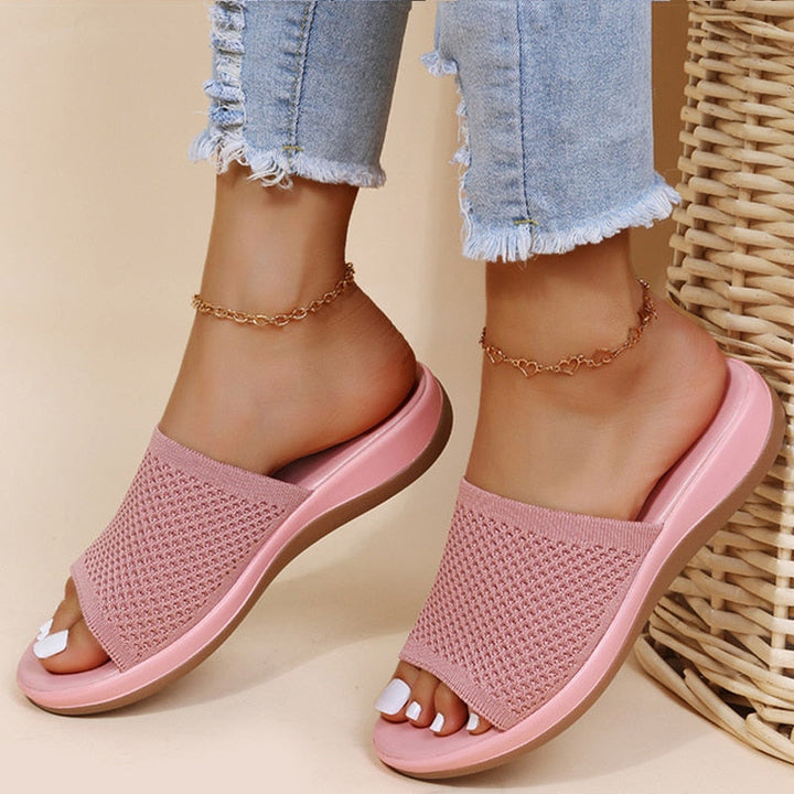 Women's sandals with a knitted strap and open toes