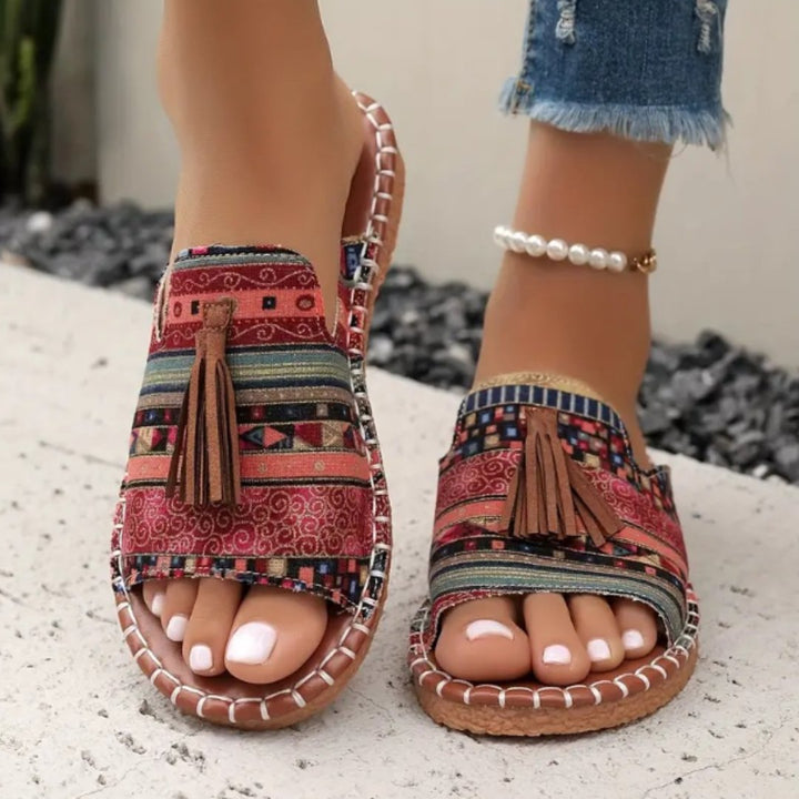 Aria | Women's Slide Sandals Open Toe Tassel Bohemian Flat