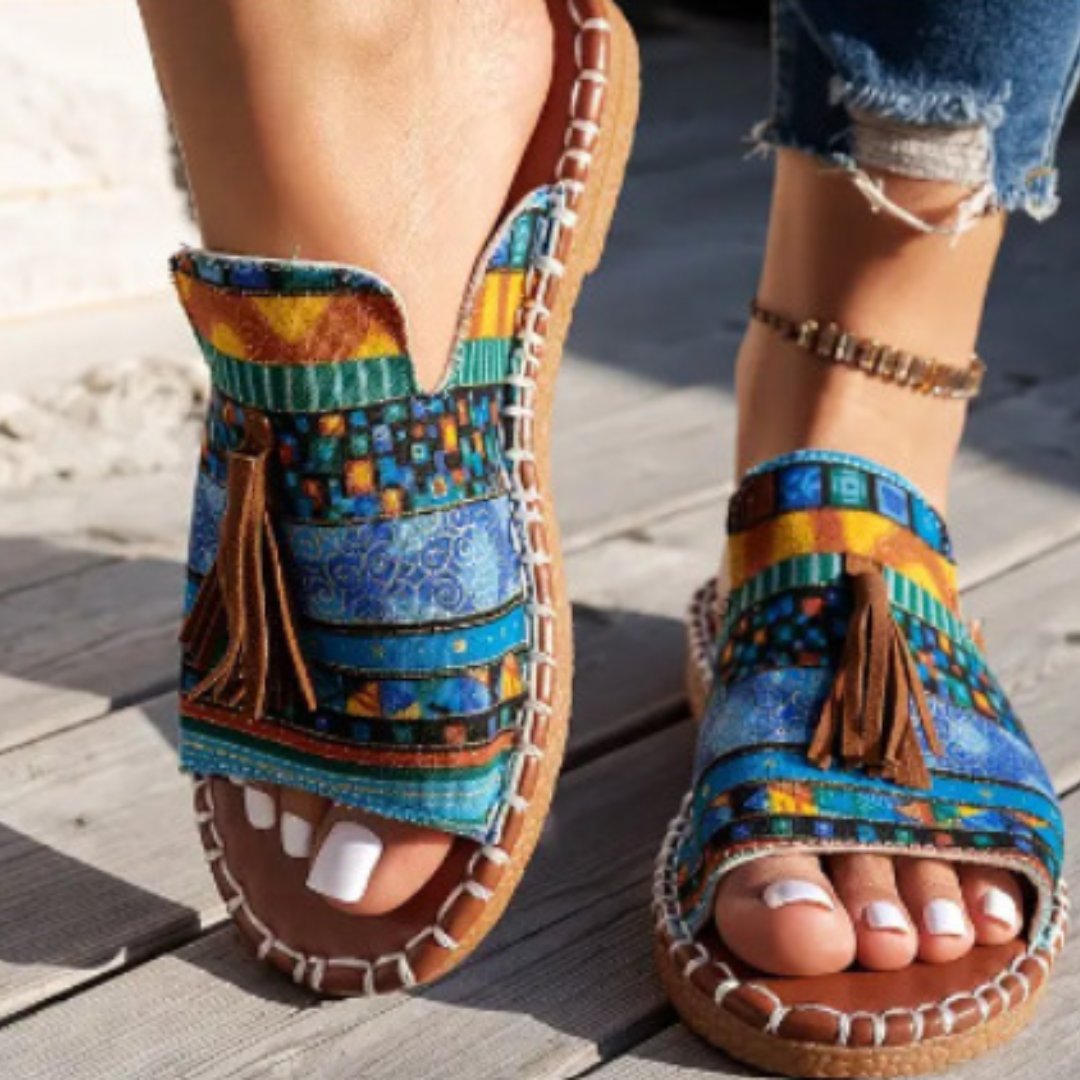 Aria | Women's Slide Sandals Open Toe Tassel Bohemian Flat