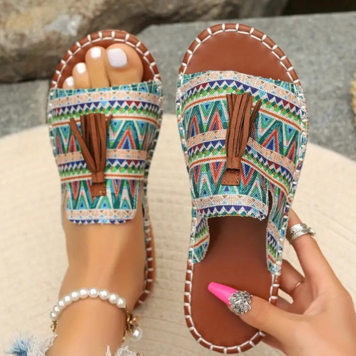 Aria | Women's Slide Sandals Open Toe Tassel Bohemian Flat