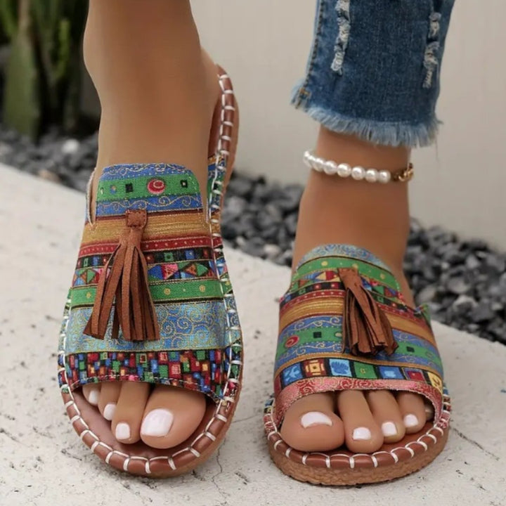 Aria | Women's Slide Sandals Open Toe Tassel Bohemian Flat