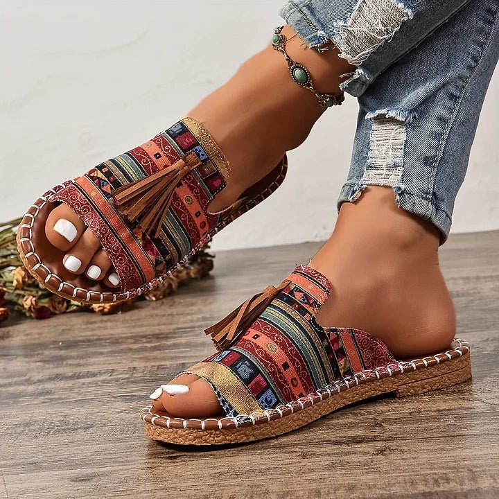 Aria | Women's Slide Sandals Open Toe Tassel Bohemian Flat
