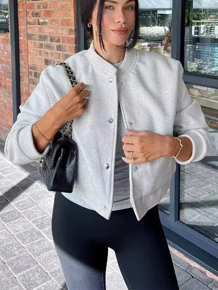 Emma | Women's Cropped Button Front Bomber Jacket