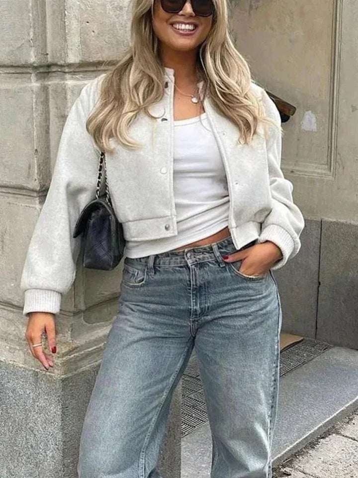 Emma | Women's Cropped Button Front Bomber Jacket